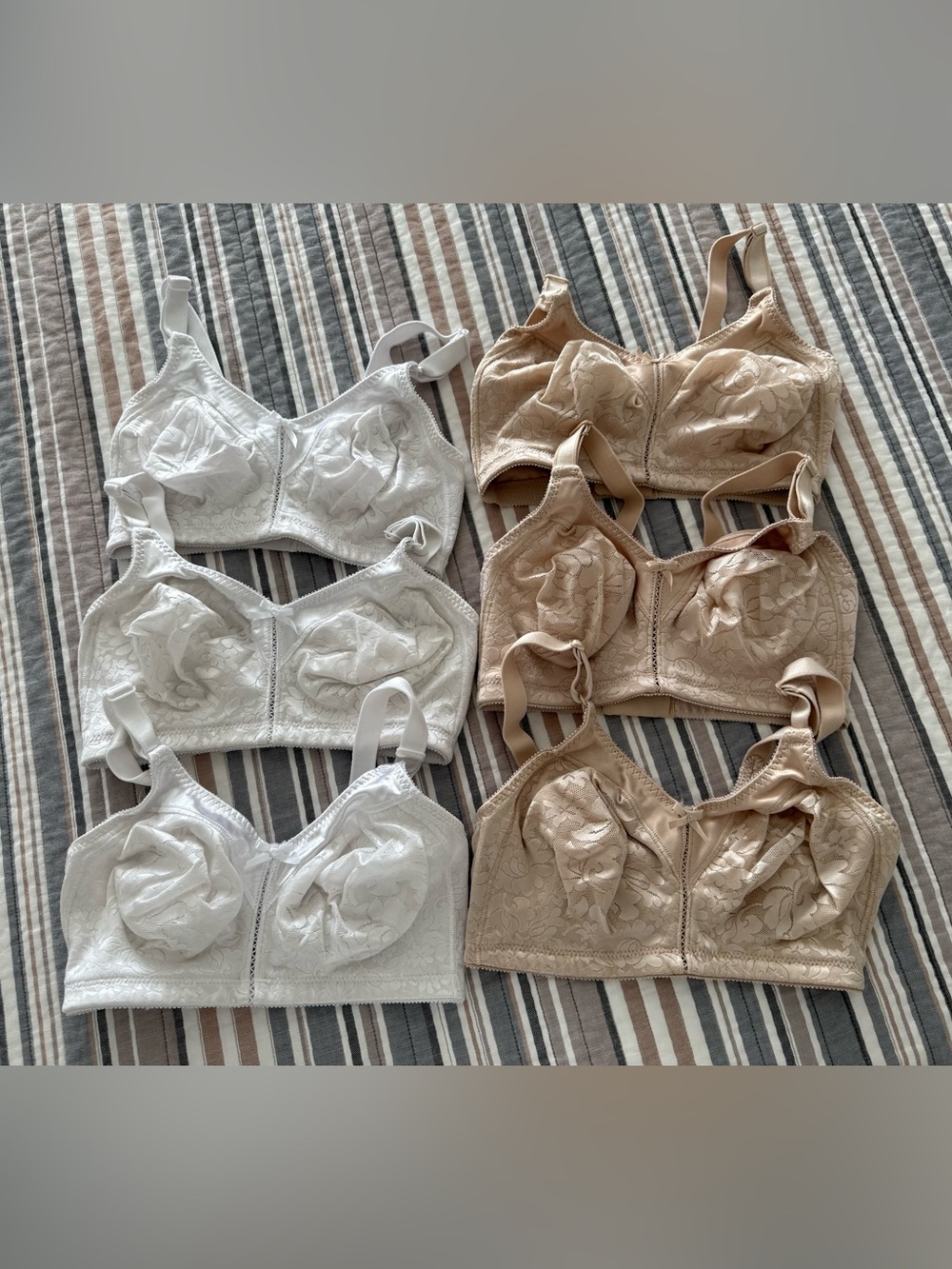 Bali Lace Longline Soft Cup Bras Set - White & Beige